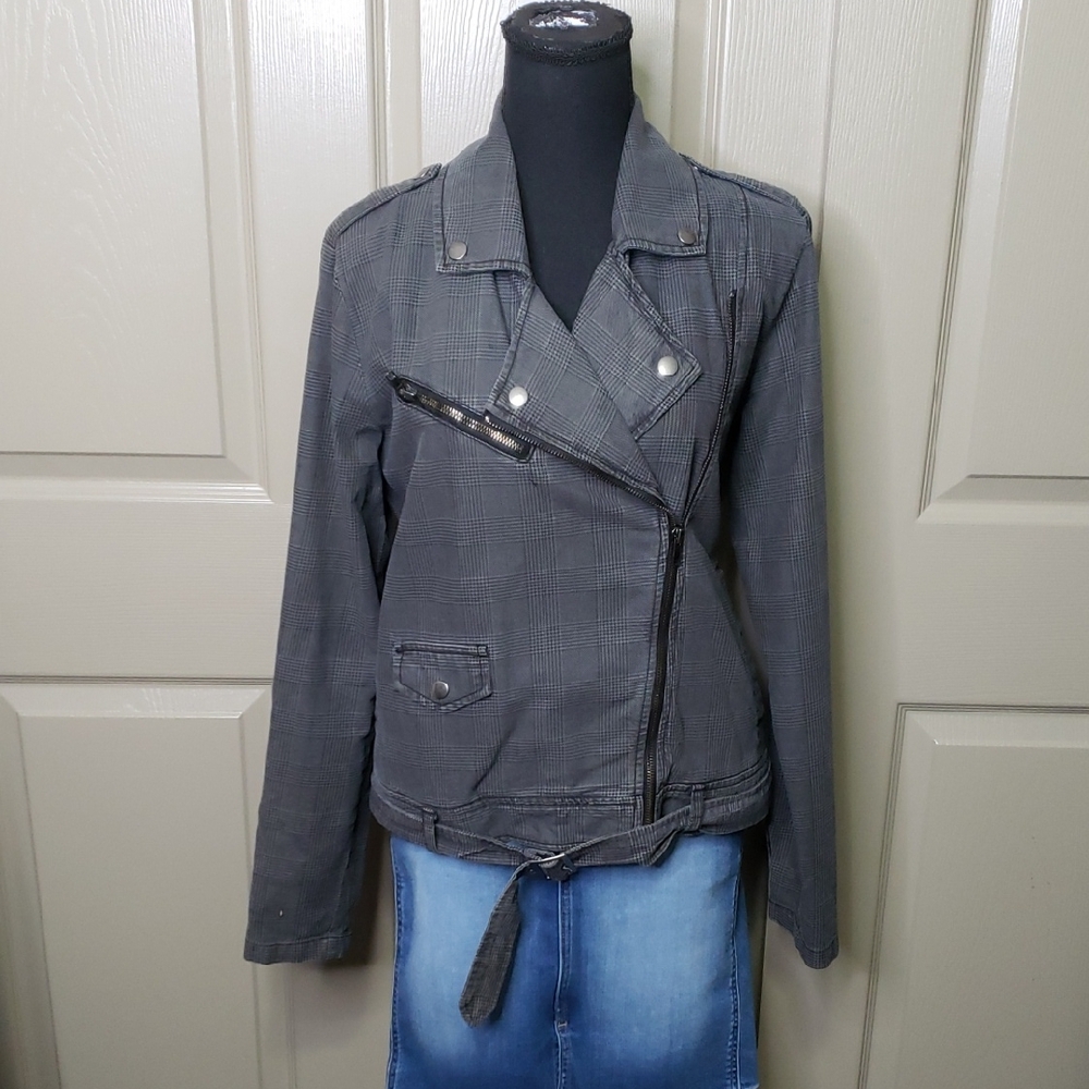 Michael Stars 100% Cotton Moto asymmetrical zip up denim jacket size medium